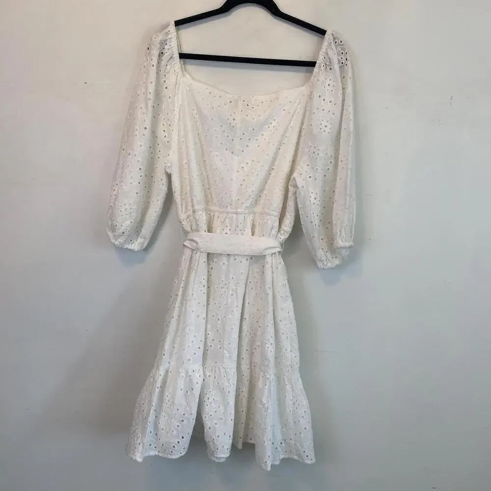 ELOQUII white eyelet long sleeve mini dress - Picture 5 of 6